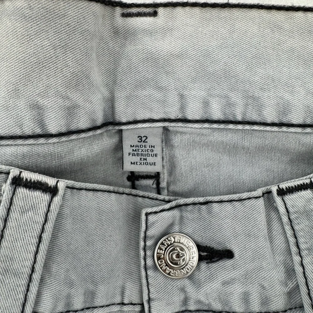 True Religion Jeans Mens 32 Gray Straight Rising Smoke Flap Pockets Distress NWT